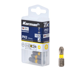 Jeu de 5 Embouts Cruciforme  Impact Torsion PH3 25mm KORMAN TX