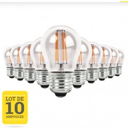 Lot de 10 ampoules LED à filaments E27 4W blanc chaud - Verre transparent - variable