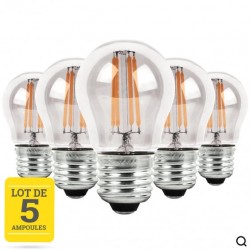 Lot de 5 ampoules LED à filaments E27 4W blanc chaud - Verre transparent - variable