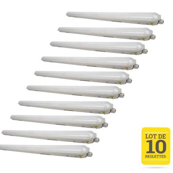 Lot de 10 réglettes LED Etanche 120cm 40W 4000K IP65 CREALYS