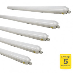 Lot de 5 Réglettes LED Etanches Câblage Traversant 120cm 40W 4000K IP65 CREALYS