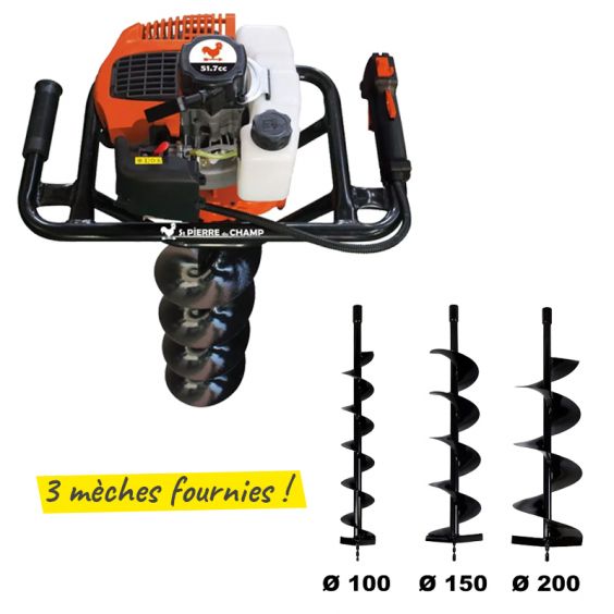 Tarière Thermique 51.7CC + lot de 3 mèches ST PIERRE DU CHAMP